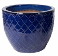 GLAZED CROSS EGG POT BLUE MIDDEN D29H24